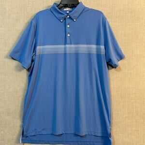 Peter Millar Summer Comfort Mens L Blue White Performance Golf Polo